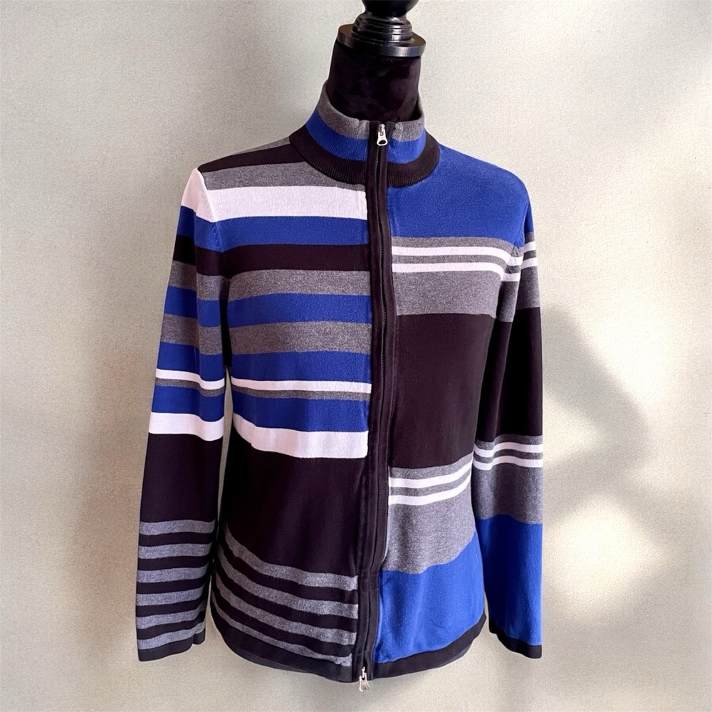 Sporty Asymmetrical Striped Zipped Cardigan